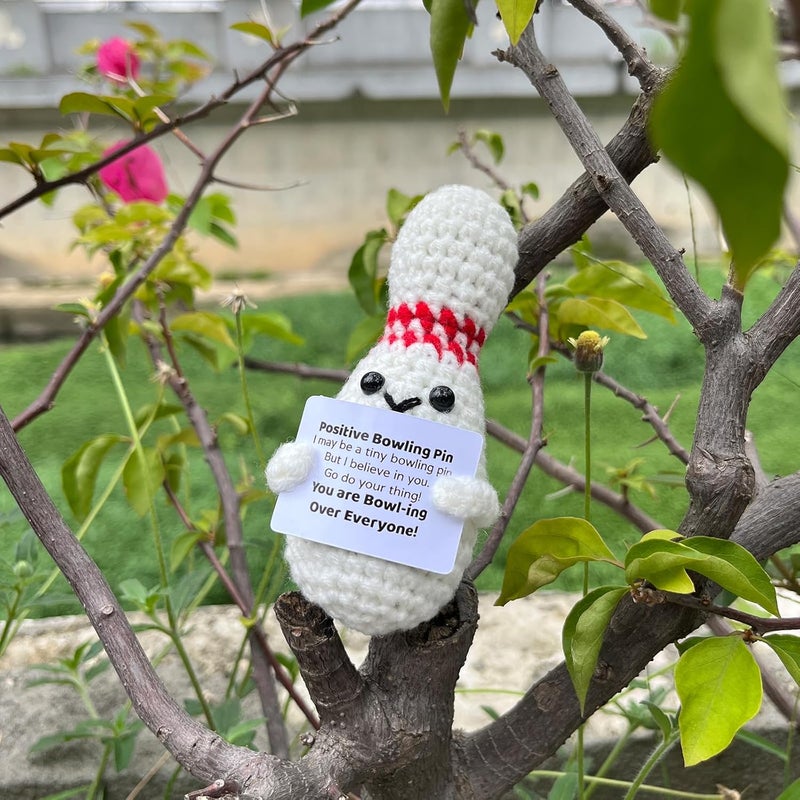 PLWalker Crochet Bowling Pin Gifts, Emotional Support Bowling Pin Positive Cute Funny Cool Office Desk Decor Decorations for Women Men - Image 3